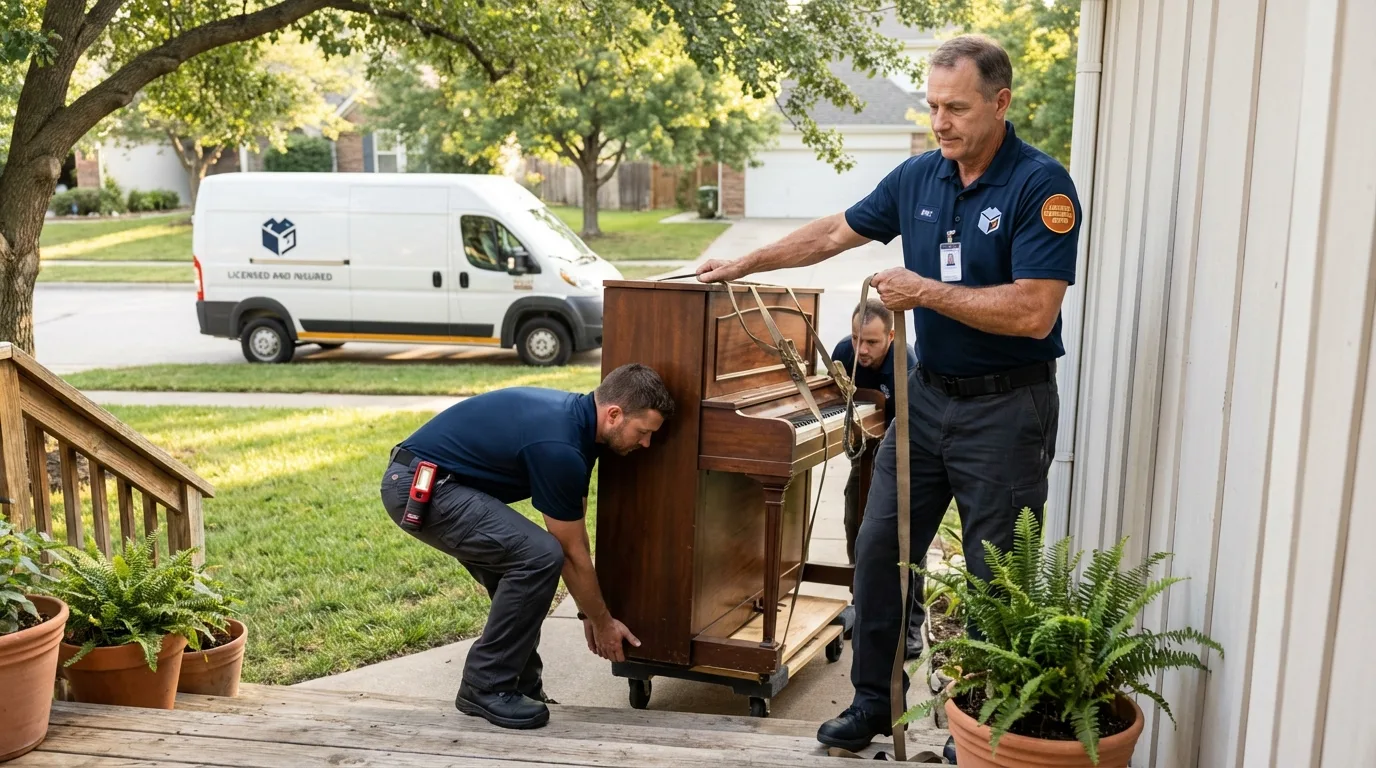 Licensed piano movers securing grand piano in Boiling Springs, PA